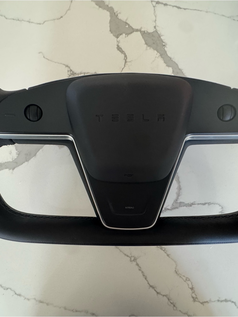 Tesla Black Steering Wheel Center Panel with Silver Trim